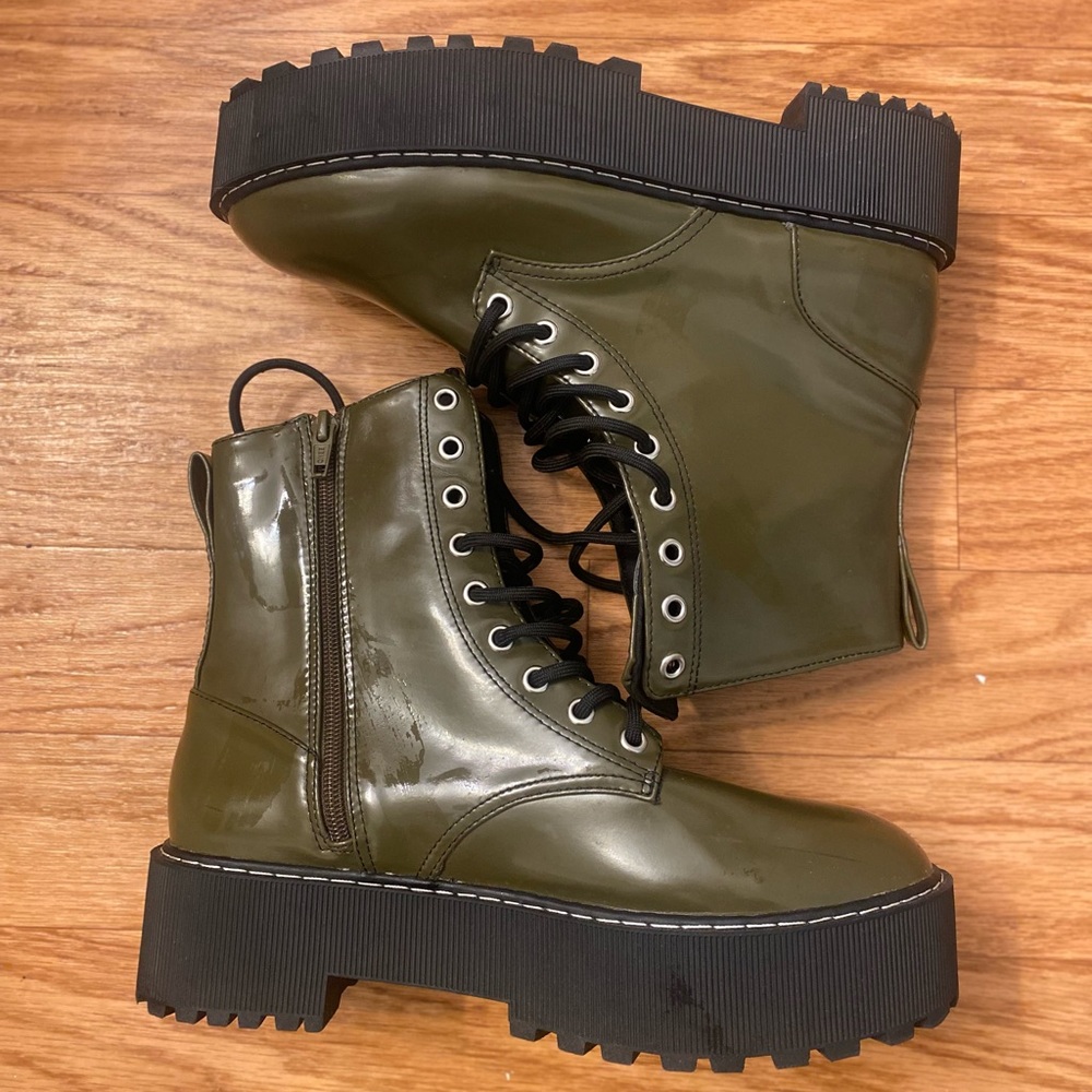 Green Faux Leather Platform Boot